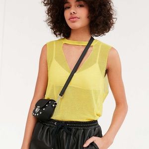 UO Truly Madly Deeply Yellow Mesh V Neck Tank Top